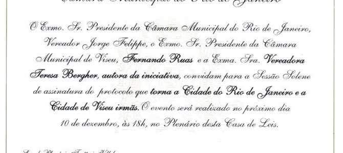 Convite Oficial para a Geminação da Cidade de Viseu com a Cidade do Rio de Janeiro